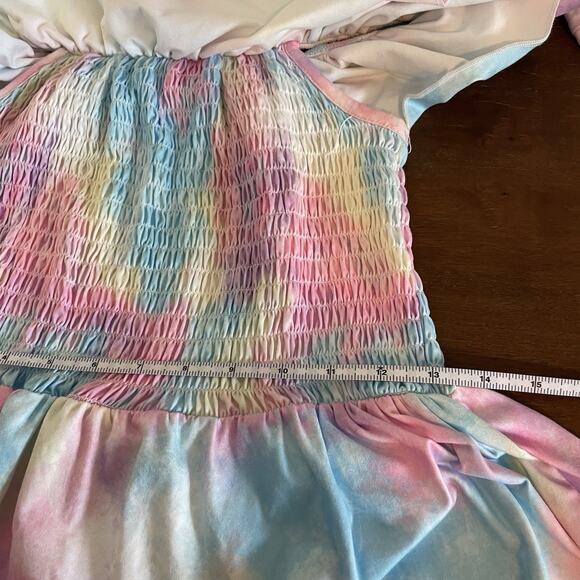 Pastel Cotton Candy Tie Dye Ruffle Off Shoulder Summer Dress Girls XL Soft Comfy - Picture 6 of 7
